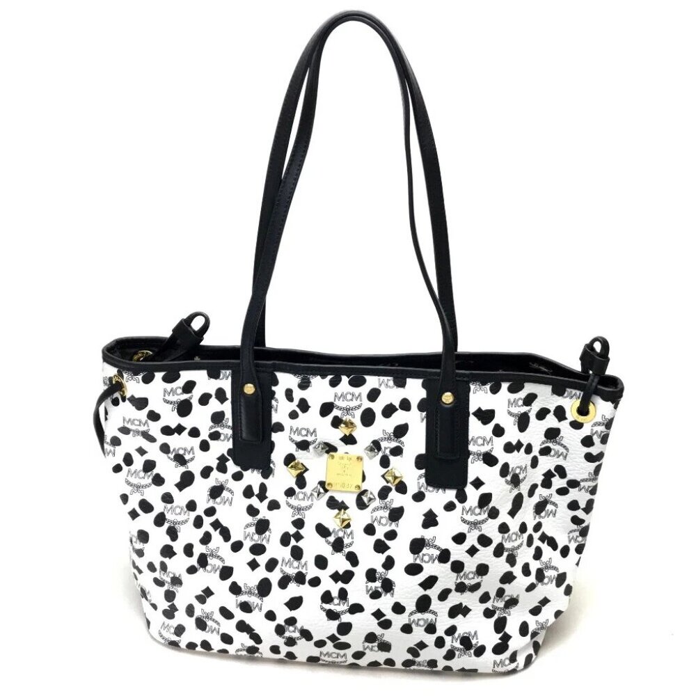 MCM LOVELESS Collaboration Dalmatian Studs Shoulder Bag Tote Bag Black/White
